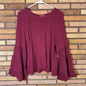 NWT Altar'd State Large Ruby Wine Flowy Bell Sleeve Blouse